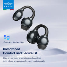 Load image into Gallery viewer, BRAVE E-31 ClipFit Open Ear Earbuds | Wireless Bluetooth | 23H Playtime | Secure Fit | Touch Control - Black
