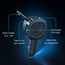 Load image into Gallery viewer, BRAVE BCC-28 60W Dual-Port Car Charger with Retractable 30W USB-C Cable | PD/PPS Fast Charging | LED Display – Black
