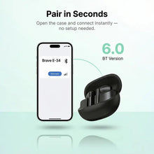 Load image into Gallery viewer, BRAVE E-34 Orbit Wireless Earphones Bluetooth 6.0 | TWS Earbuds with Slide Volume Control | Deep Bass | 18H Playtime &amp; Mic - Black

