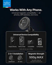 Load image into Gallery viewer, BRAVE 2-in-1 Magnetic Car Phone Holder | MagSafe Compatible Dashboard &amp; Air Vent Mount, 360° Rotation | Strong N52 Magnet - Black
