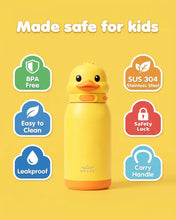 Load image into Gallery viewer, BRAVE TempGuard Fun Sip Kids Water Bottle 414ml | Insulated Stainless Steel Flask | Straw Lid with Safety Lock - Yellow
