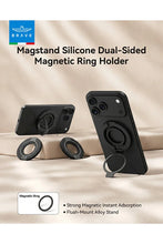 Load image into Gallery viewer, BRAVE BG-04 MagGrip 3-in-1 Magnetic Phone Grip &amp; Kickstand With N55 Magnets | 360° Rotating Double Ring Stand | MagSafe Compatible - Black
