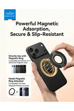 Load image into Gallery viewer, BRAVE BG-04 MagGrip 3-in-1 Magnetic Phone Grip &amp; Kickstand With N55 Magnets | 360° Rotating Double Ring Stand | MagSafe Compatible - Black
