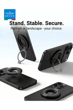 Load image into Gallery viewer, BRAVE BG-04 MagGrip 3-in-1 Magnetic Phone Grip &amp; Kickstand With N55 Magnets | 360° Rotating Double Ring Stand | MagSafe Compatible - Black

