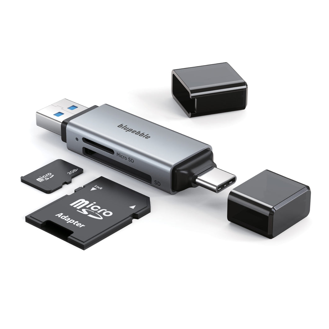BLUPEBBLE USB3.0 A+USB TYPE C CARD READER -GRAY