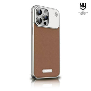 NJOYNY Leather Metal Case for iPhone 14 Pro Max