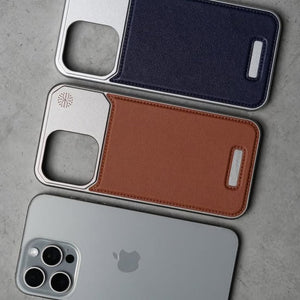 NJOYNY Leather Metal Case for iPhone 14 Pro Max