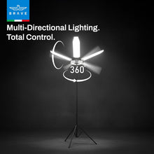 Load image into Gallery viewer, BRAVE BrightForce Pro 80W Portable Camping Light | 8000LM Foldable LED Floodlight with 2.5m Tripod | Battery Clip Power &amp; IP54 Waterproof Lamp
