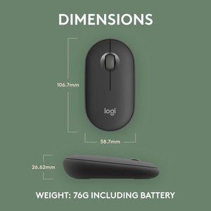 Logitech Pebble Mouse 2 M350s Slim Bluetooth Wireless Mouse, Portable, Customisable Button, Quiet Clicks, 4K DPI, 24-month battery, Easy-Switch for Windows, macOS, iPadOS, Android, Chrome OS -Graphite