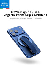 Load image into Gallery viewer, BRAVE MagGrip 3-in-1 Magnetic MagSafe Phone Grip Holder with Finger Strap &amp; Kickstand
