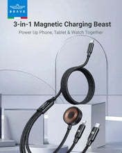 Load image into Gallery viewer, BRAVE BDC-53 Trivolt 3-in-1 Fast Charging Cable 100W | USB-C to USB-C | 20W Lightning &amp; 2.5W Apple Watch Magnetic Charger - Black
