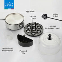 Load image into Gallery viewer, BRAVE Smart Electric Egg Cooker &amp; Boiler 7-Egg | 400W Rapid Steam with Timer &amp; Ding Alert | Custard Bowl Included – Grey
