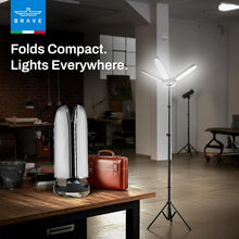 Load image into Gallery viewer, BRAVE BrightForce Pro 80W Portable Camping Light | 8000LM Foldable LED Floodlight with 2.5m Tripod | Battery Clip Power &amp; IP54 Waterproof Lamp
