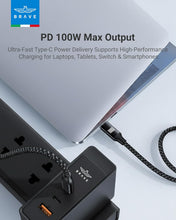 Load image into Gallery viewer, BRAVE BDC-53 Trivolt 3-in-1 Fast Charging Cable 100W | USB-C to USB-C | 20W Lightning &amp; 2.5W Apple Watch Magnetic Charger - Black
