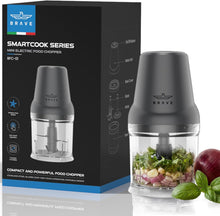 Load image into Gallery viewer, BRAVE Mini Electric Food Chopper 500ml | 400W Motor with 4 Blades &amp; Whisk | Vegetable Cutter, Meat Grinder &amp; Egg Beater – Grey
