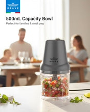 Load image into Gallery viewer, BRAVE Mini Electric Food Chopper 500ml | 400W Motor with 4 Blades &amp; Whisk | Vegetable Cutter, Meat Grinder &amp; Egg Beater – Grey
