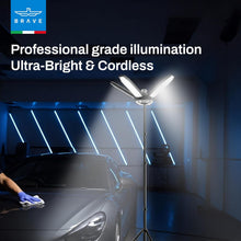 Load image into Gallery viewer, BRAVE BrightForce Pro 80W Portable Camping Light | 8000LM Foldable LED Floodlight with 2.5m Tripod | Battery Clip Power &amp; IP54 Waterproof Lamp
