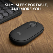 Load image into Gallery viewer, Logitech Pebble Mouse 2 M350s Slim Bluetooth Wireless Mouse, Portable, Customisable Button, Quiet Clicks, 4K DPI, 24-month battery, Easy-Switch for Windows, macOS, iPadOS, Android, Chrome OS -Graphite
