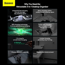 Load image into Gallery viewer, Baseus Traction Series Retractable 3-In-1 Fast Charging Cable 100W (Fast Charging Easy To Store 360° Rotation Easy To Stick On) - Black
