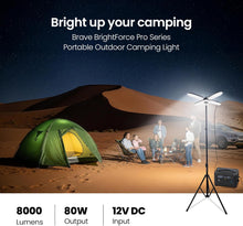 Load image into Gallery viewer, BRAVE BrightForce Pro 80W Portable Camping Light | 8000LM Foldable LED Floodlight with 2.5m Tripod | Battery Clip Power &amp; IP54 Waterproof Lamp
