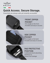 Load image into Gallery viewer, BRAVE Crossbody Sling Tech Pouch | Waterproof Ballistic Nylon Travel Bag | Anti-Theft Shoulder Chest Pack - Black
