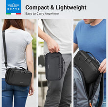 Load image into Gallery viewer, BRAVE Travel Tech Pouch | Electronics Organizer Bag with Back Compartment | Waterproof Case, Shoulder Strap &amp; Dual Handles | for Chargers, Earbuds, &amp; Power Bank - Black
