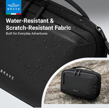 Load image into Gallery viewer, BRAVE Travel Tech Pouch | Electronics Organizer Bag with Back Compartment | Waterproof Case, Shoulder Strap &amp; Dual Handles | for Chargers, Earbuds, &amp; Power Bank - Black
