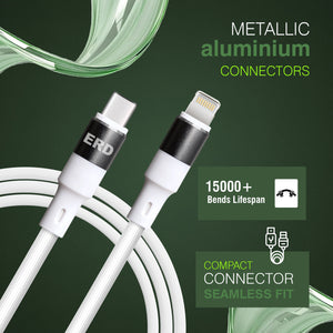 ERD USB-C To Lightning Metal Data Cable - White