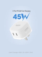 Load image into Gallery viewer, Blupebble 2port PD Gan Fast Charger (45watts)- White

