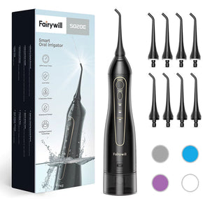 Fairywill Cordless Water Flosser with 8 Jet Tips, Portable Oral Irrigator Electric - Black