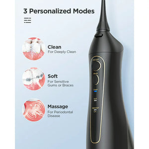 Fairywill Cordless Water Flosser with 8 Jet Tips, Portable Oral Irrigator Electric - Black