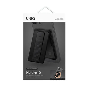 Uniq Heldro ID Magnetic Card Holder with Flex Hand Grip & Stand for Phones – Midnight Black