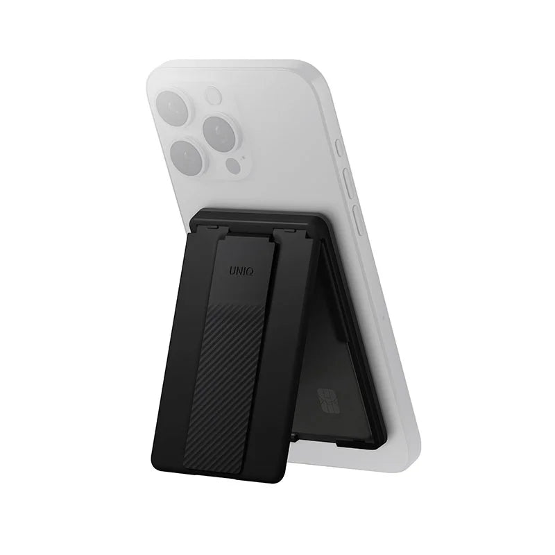 Uniq Heldro ID Magnetic Card Holder with Flex Hand Grip & Stand for Phones – Midnight Black