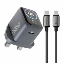 Load image into Gallery viewer, Powerology VoltFLow 45W Type-C Adaptor with TFT Screen C TO C Cable - Grey
