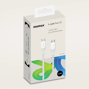 MOMAX 1-LINK FLOW 100W USB-C TO USB-C CABLE 2M-WHITE