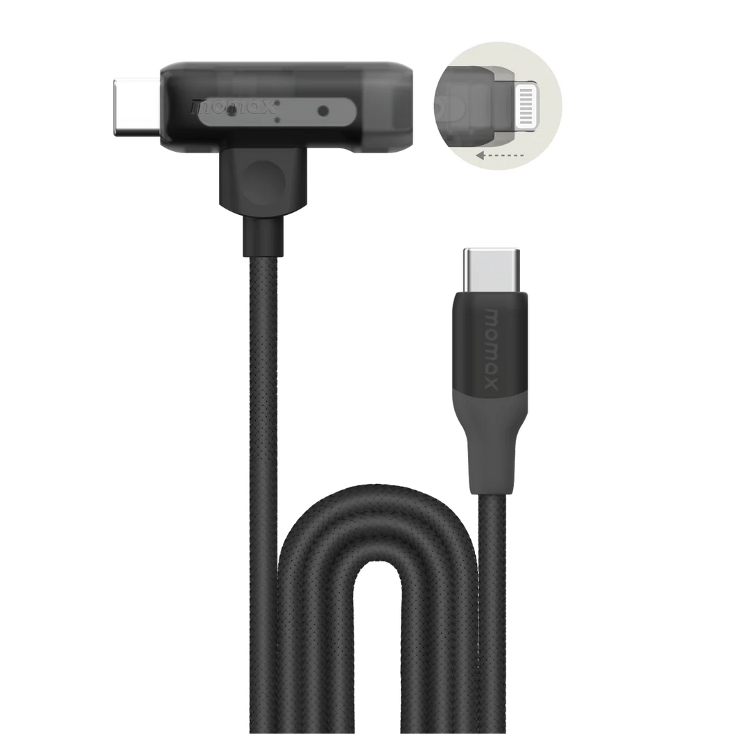 MOMAX 1-LINK FLOW DUO 2IN1 USB-C TO USB-C+LIGHTNING CABLE 1.5M-BLACK