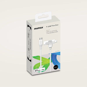 MOMAX 1-LINK FLOW DUO 2IN1 USB-C TO USB-C+LIGHTNING CABLE 1.5M-WHITE