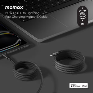 Momax Mag.Link Magnetic USB-C to Lightning Cable 60W 1M - Black