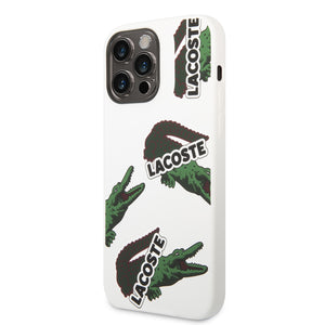 Lacoste Hard Case Liquid Silicone / Microfiber Allover Pattern For iPhone 14 Pro Max - White