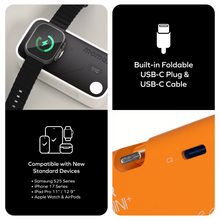 Load image into Gallery viewer, Momax 1-Power X Pro Mini+ 5000mAh Integrated Foldable USB-C Plug &amp; Built-In USB-C Cable Power Bank With Apple Watch Fast Charger - Black

