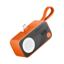 Load image into Gallery viewer, Momax 1-Power X Pro Mini+ 5000mAh Integrated Foldable USB-C Plug &amp; Built-In USB-C Cable Power Bank With Apple Watch Fast Charger - Orange
