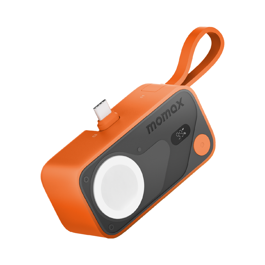 Momax 1-Power X Pro Mini+ 5000mAh Integrated Foldable USB-C Plug & Built-In USB-C Cable Power Bank With Apple Watch Fast Charger - Orange