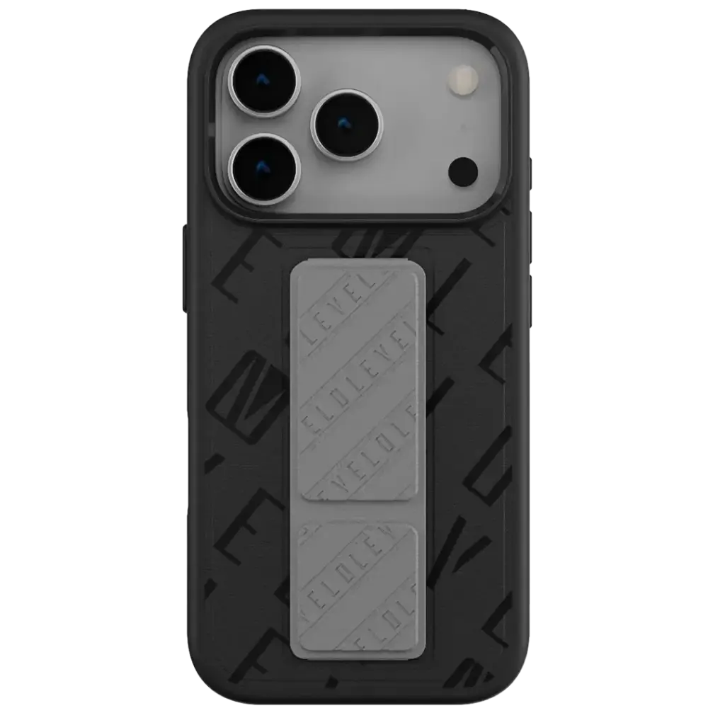 Levelo Morphix Vallo Faux Leather Gripstand Case for iPhone 17 Pro - Charcoal Storm