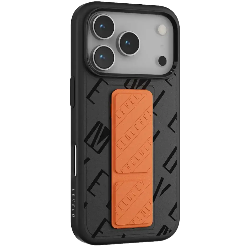 Levelo Morphix Vallo Faux Leather Gripstand Case for iPhone 17 Pro - Onyx Flame