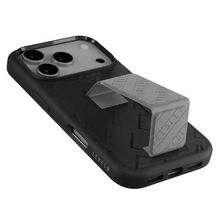 Load image into Gallery viewer, Levelo Morphix Vallo Faux Leather Gripstand Case for iPhone 17 Pro - Charcoal Storm
