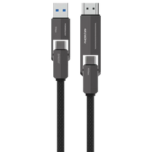 Load image into Gallery viewer, Powerology 4-In-1 Charging &amp; Data Transfer Cable USB-C &amp; USB-C To HDMI Cable 1.2M - Black
