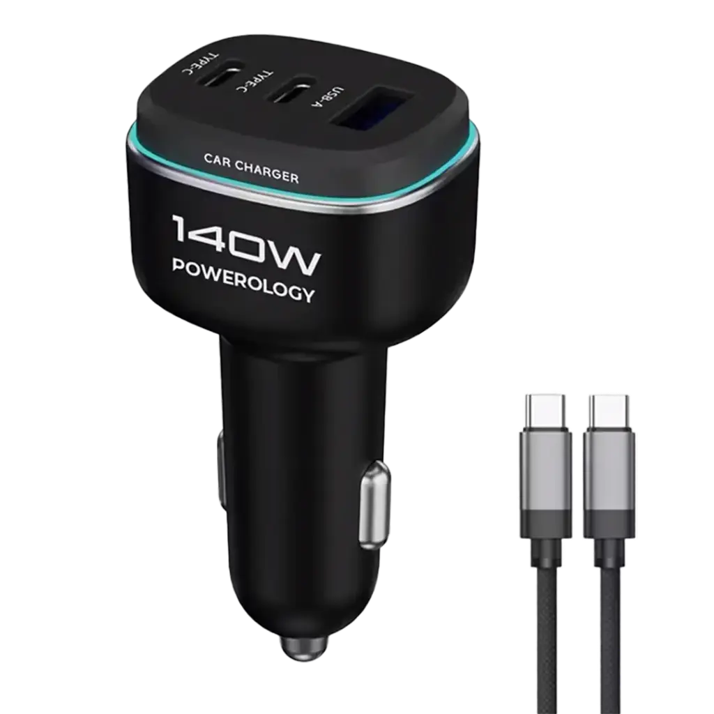 Powerology 140W Triple-Port High-Power Car Charger - Black/Gray