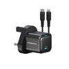 Powerology 20W Single C Port PD Charger UK with Type-C to Lightning MFI 27W Cable - Black