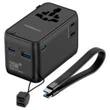 Load image into Gallery viewer, Powerology PD 20W Universal Travel Adapter With BuiltIin Power Bank 4000mAh Max 2500W - Black
