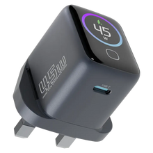 Load image into Gallery viewer, Powerology VoltFLow 45W Type-C Adaptor with TFT Screen C TO C Cable - Grey
